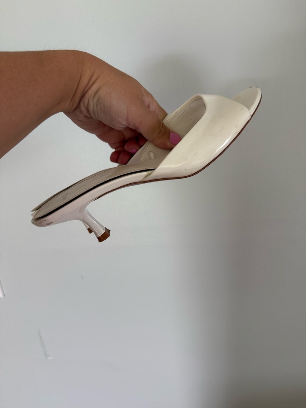 Mango Womens Cream Heeled Open Toe Mules, Patent, Size EU 38 (US 7.5)